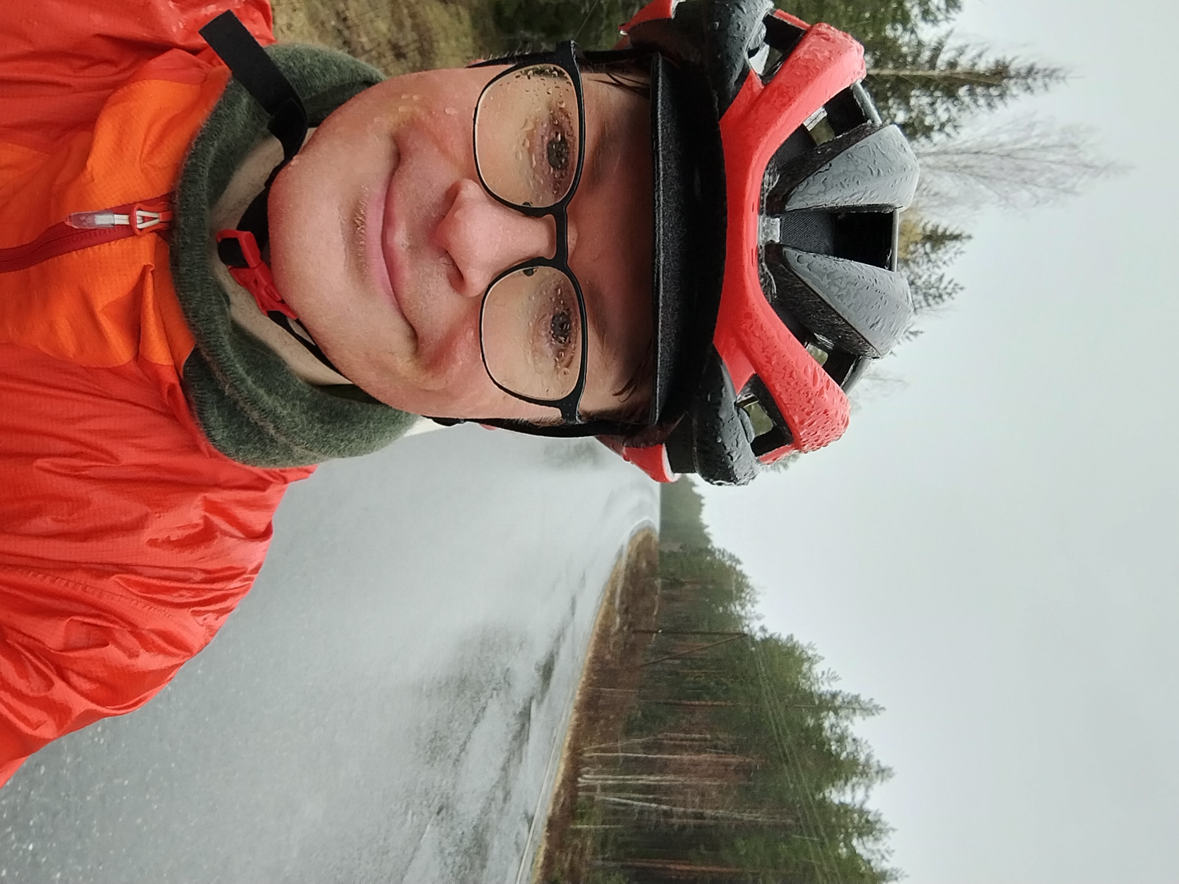 Olli märkänä asfalttitiellä