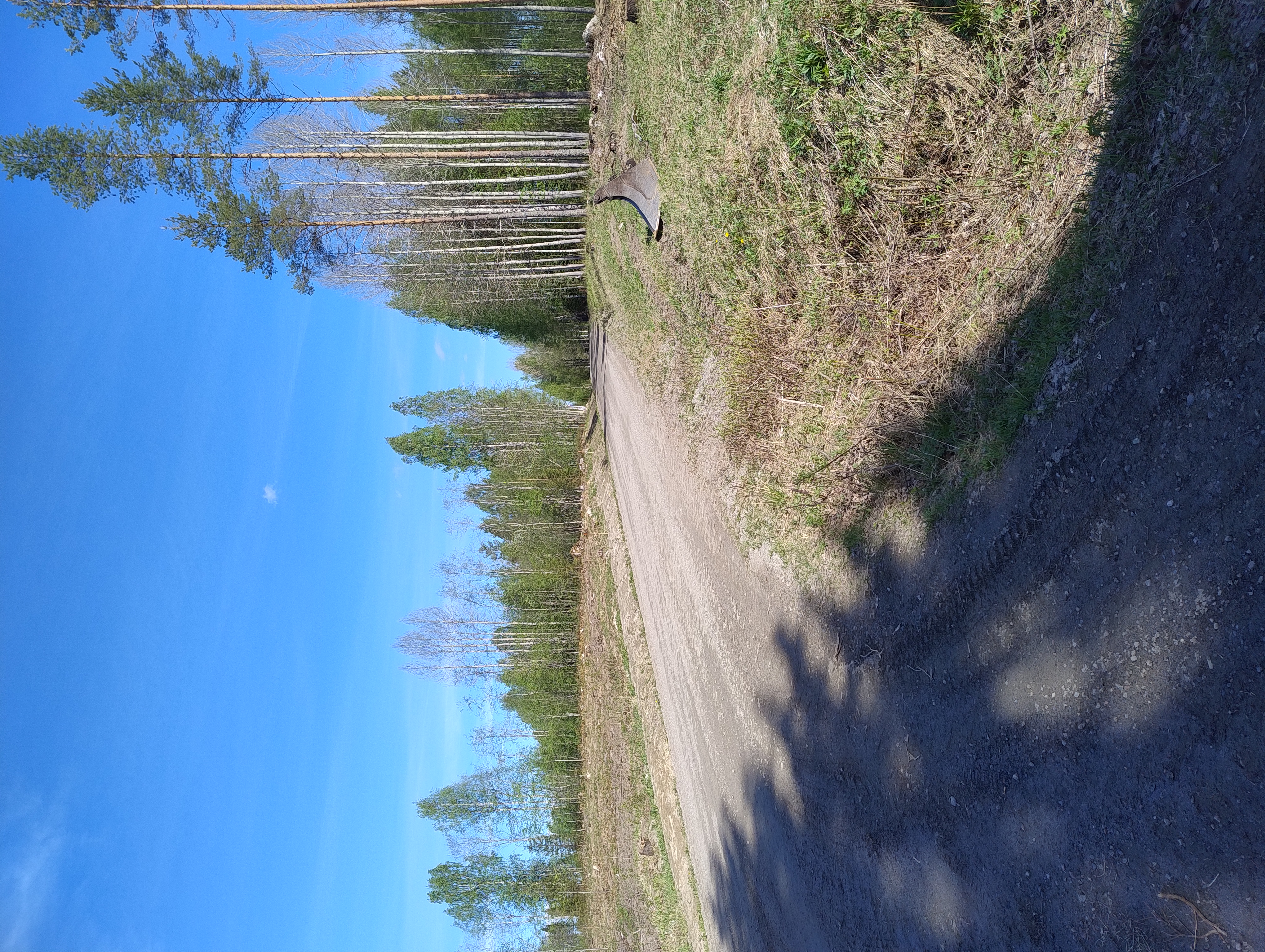Hiekkatiemäki, jonka oikealla puolella kaivurin kauha maassa.