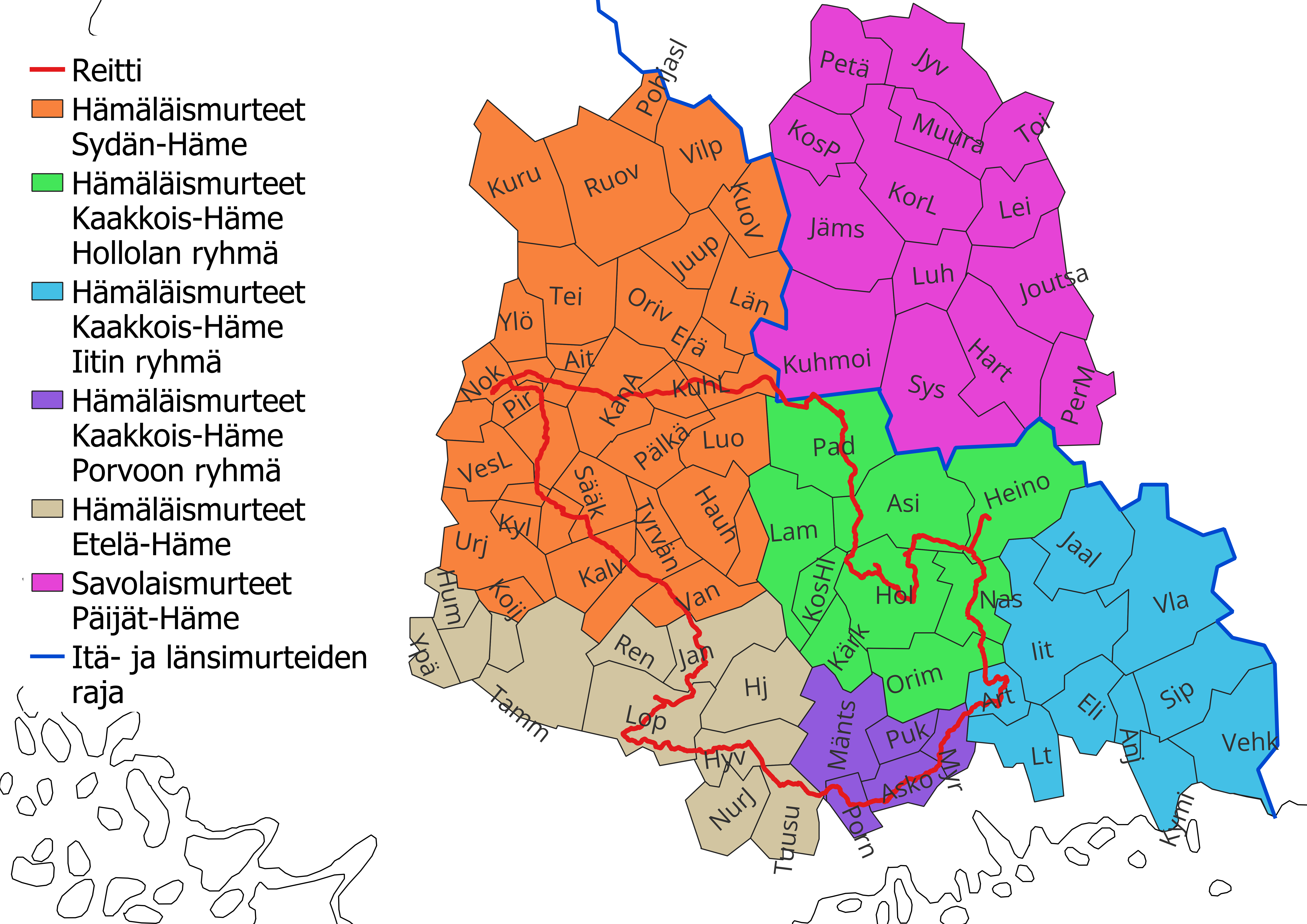 Reitti murrekarttapohjalla