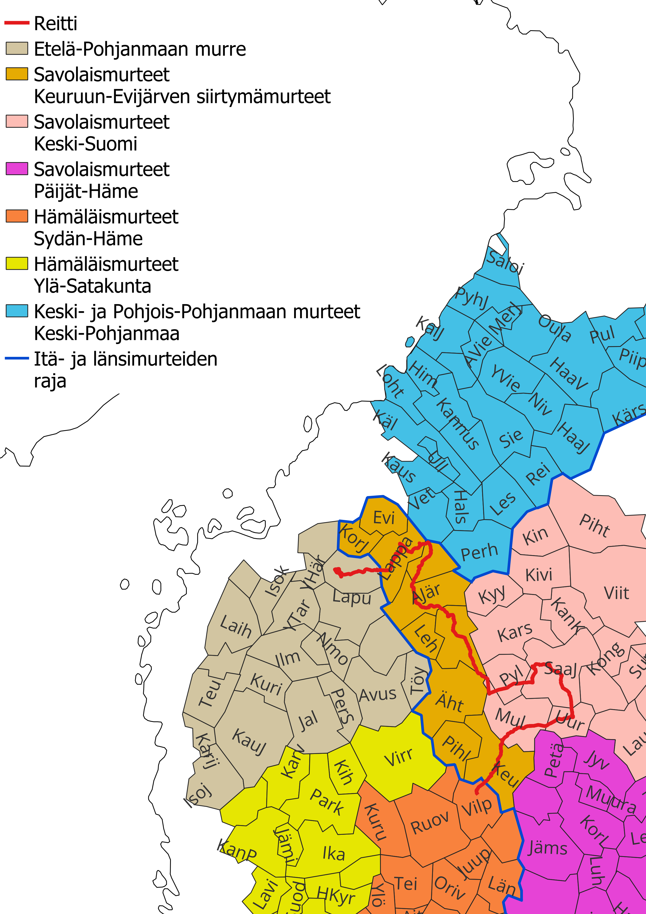 Reitti Kauhavalta Lappajärven kautta Saarijärvelle ja edelleen Vilppulaan.