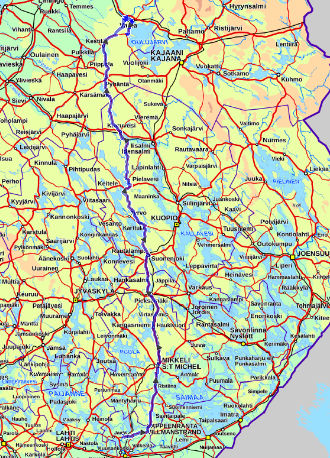 Ensimmäisen ajovuorokauden reitti kartalla